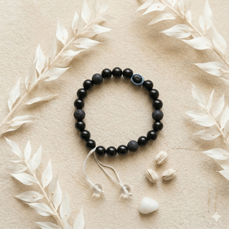 🧿 Original Evil Eye with Black Onyx & Lava Stone Bracelet (Unisex, 8mm) Lab Certified 🧿