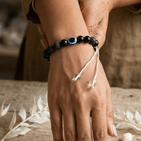 🧿 Original Evil Eye with Black Onyx & Lava Stone Bracelet (Unisex, 8mm) Lab Certified 🧿