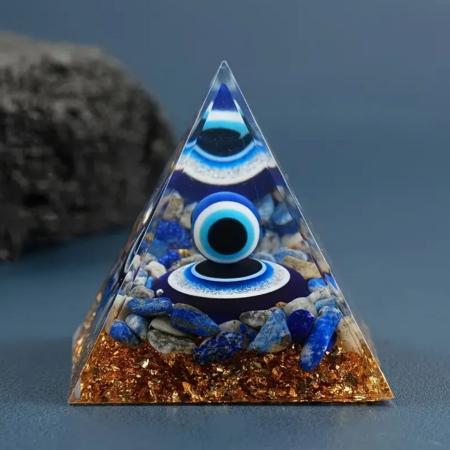 🧿 Original Evil Eye Protection 5cm/6cm Pyramid | Lapis Lazuli Gemstone Chips | 100% Natural Stone 🧿