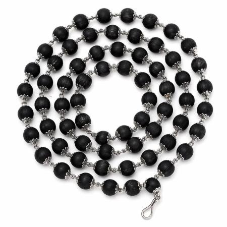 ✨ Karungali Silver Cap Malai – Certified | Pure Ebony Wood | 54 Beads (6-8 mm) ✨