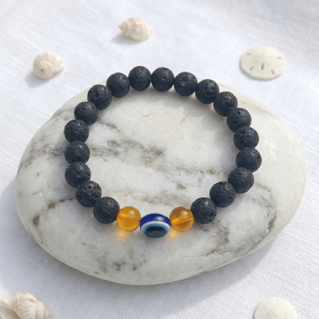 🌋🧿 Original Lava Stone with Evil Eye Protection Bracelet (Unisex, 8mm) |  Lab Certified🧿